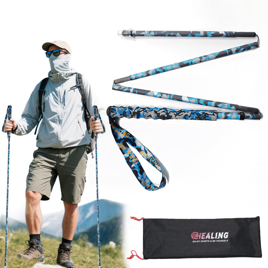 5 section Folding Carbon Trekking Poles –  Blue Camouflaged