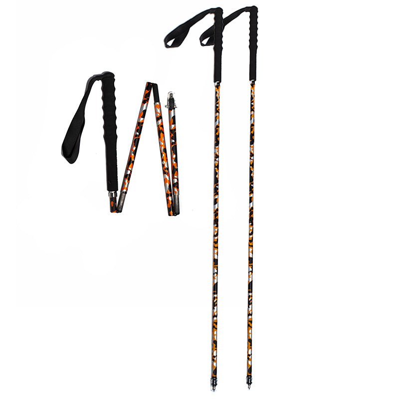 5 section folding Carbon Trekking Poles – Orange Camouflage - okhealingwild