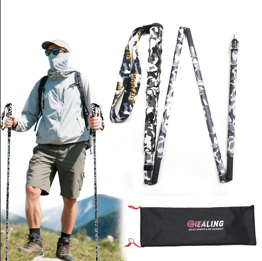 Ultralight Foldable Carbon Trekking Poles – Black Camouflage