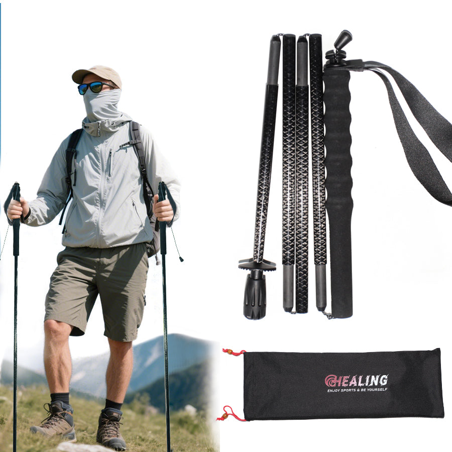 5 section Folding Carbon Trekking Poles – Scale Black