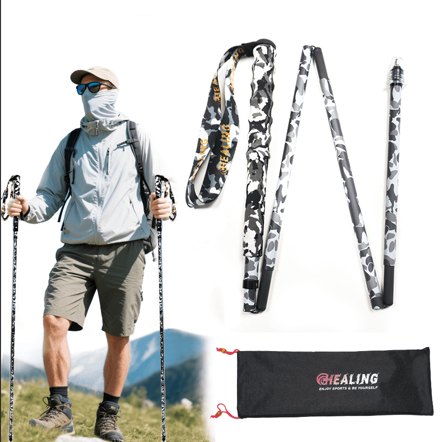Ultralight Foldable Carbon Trekking Poles – Black Camouflage - okhealingwild